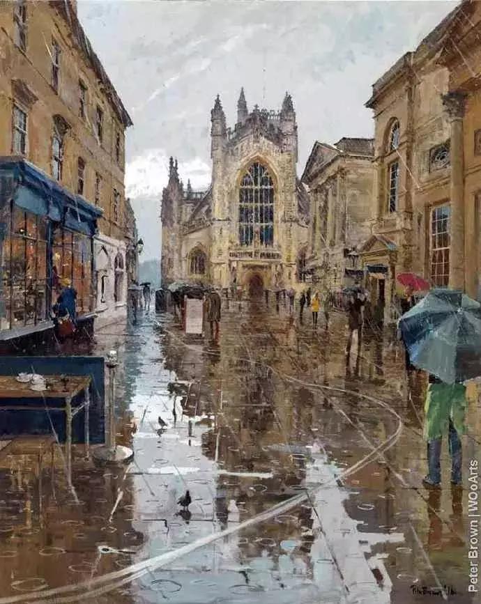 欧洲油画秋日街景,peterbrown油画从哪里买