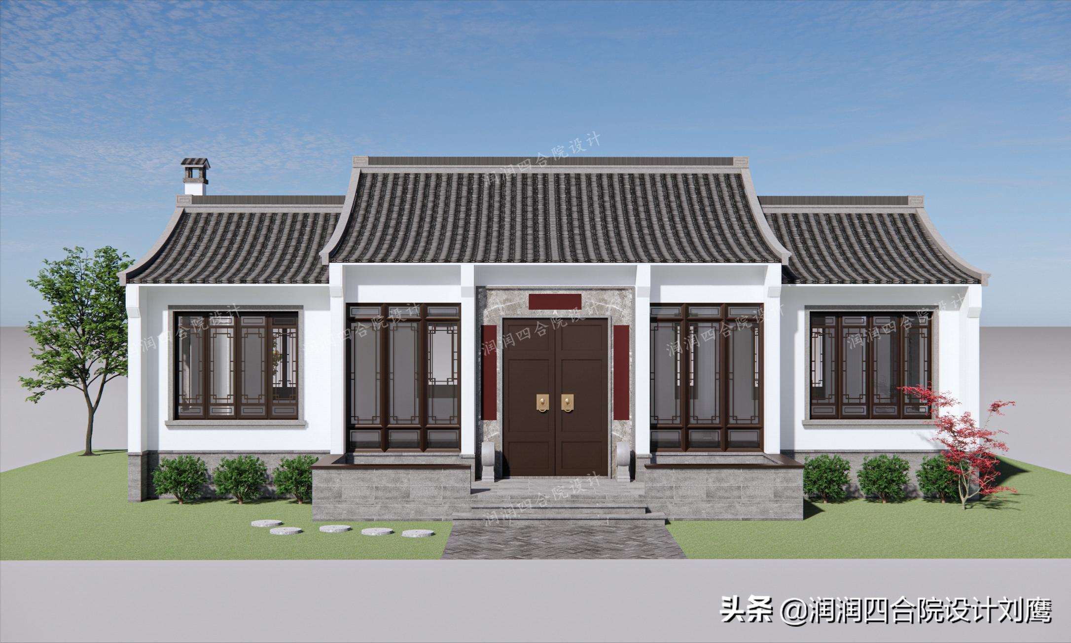 农村一层241平方四合院瓦房设计图,沈阳中式四合院别墅设计图纸