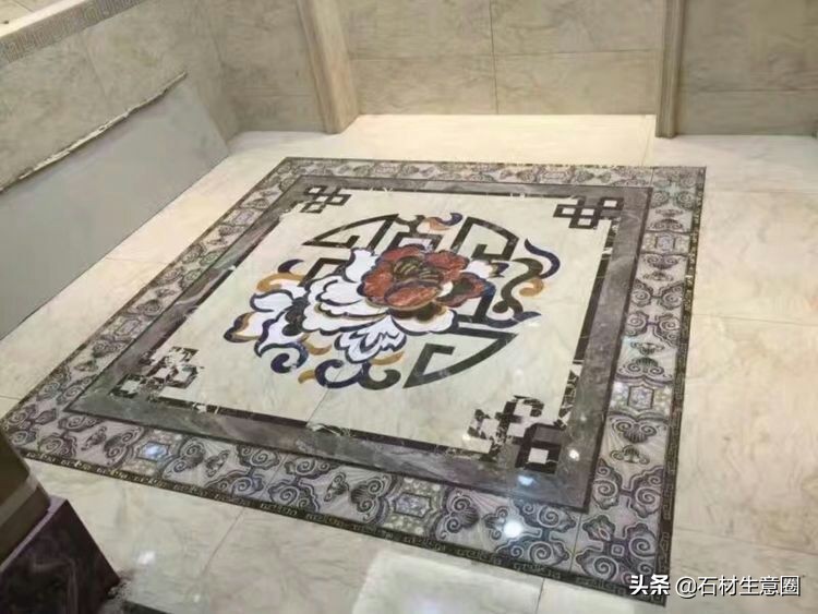 大理石地面水刀拼花效果图,100多平方水刀拼花图片