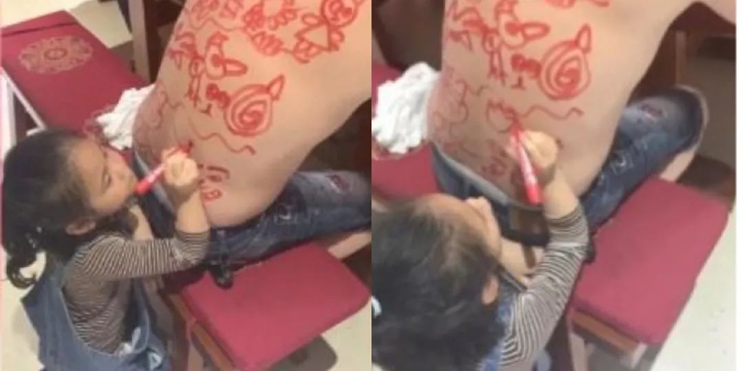 宝宝趴在爸爸背上简笔画,宝宝在老爸背上画画图片