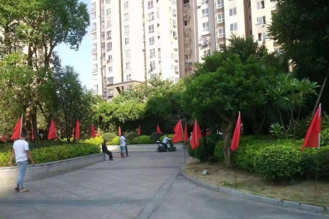 迎国庆街景,迎接国庆换上崭新的国旗