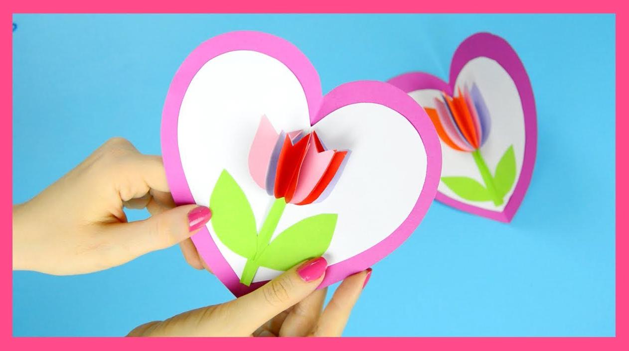 38女王节幼儿手工贺卡,亲子手工三八妇女节折叠花朵贺卡