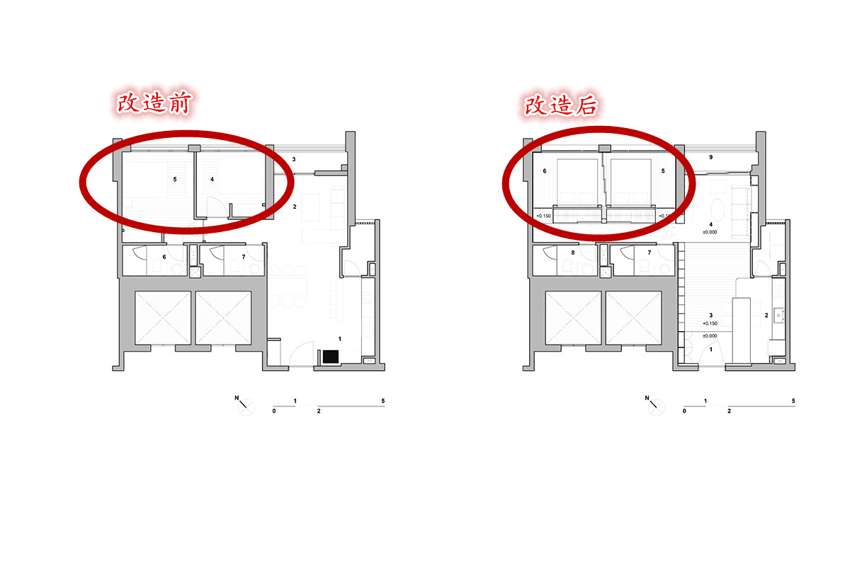 客厅卧室打通隔断折叠推拉门,门挨门相邻两套房打通装修效果图