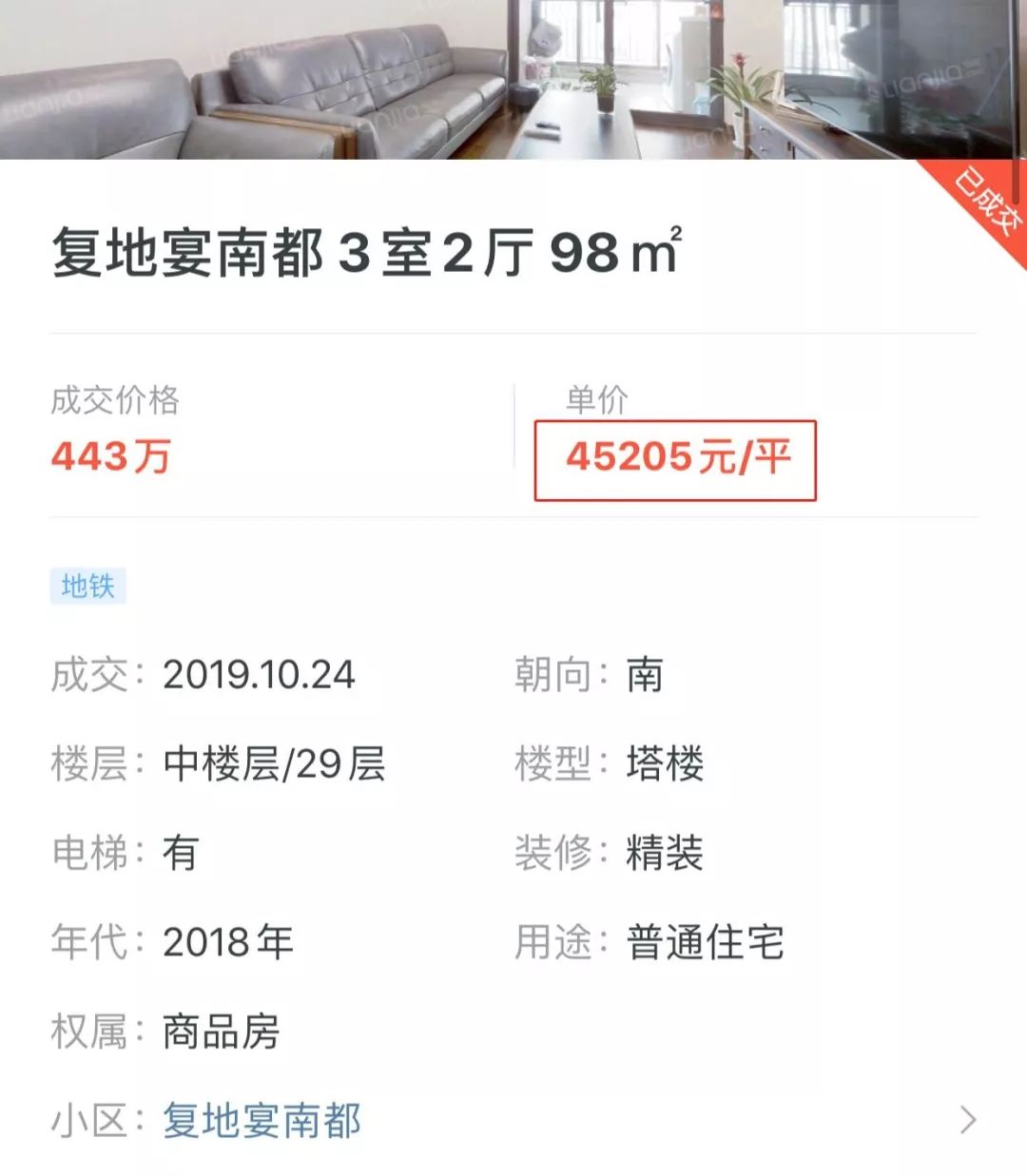 1年涨1万/㎡，南部新城这个小区超4.5万/㎡成交