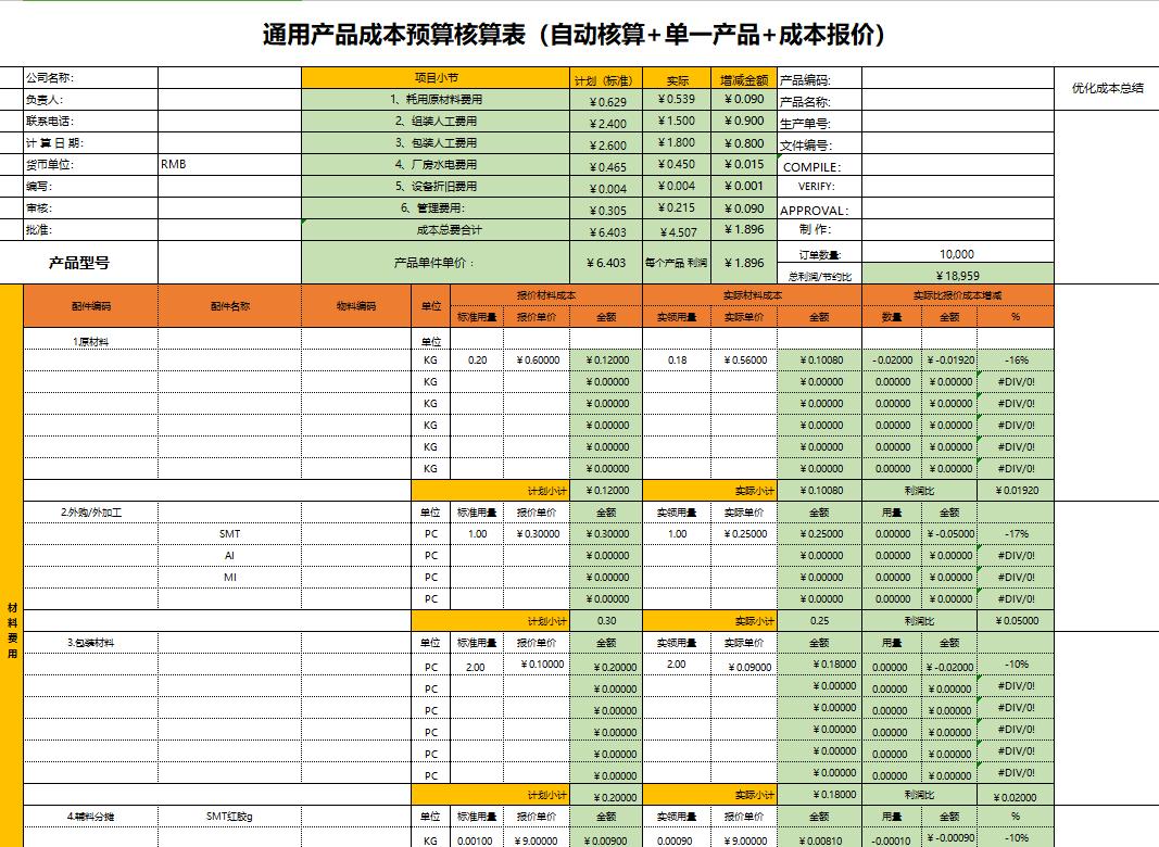 最简单的成本核算表格,成本核算存在问题有哪些