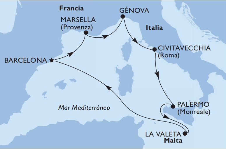 msc鸿图号航线图,地中海鸿图号游轮