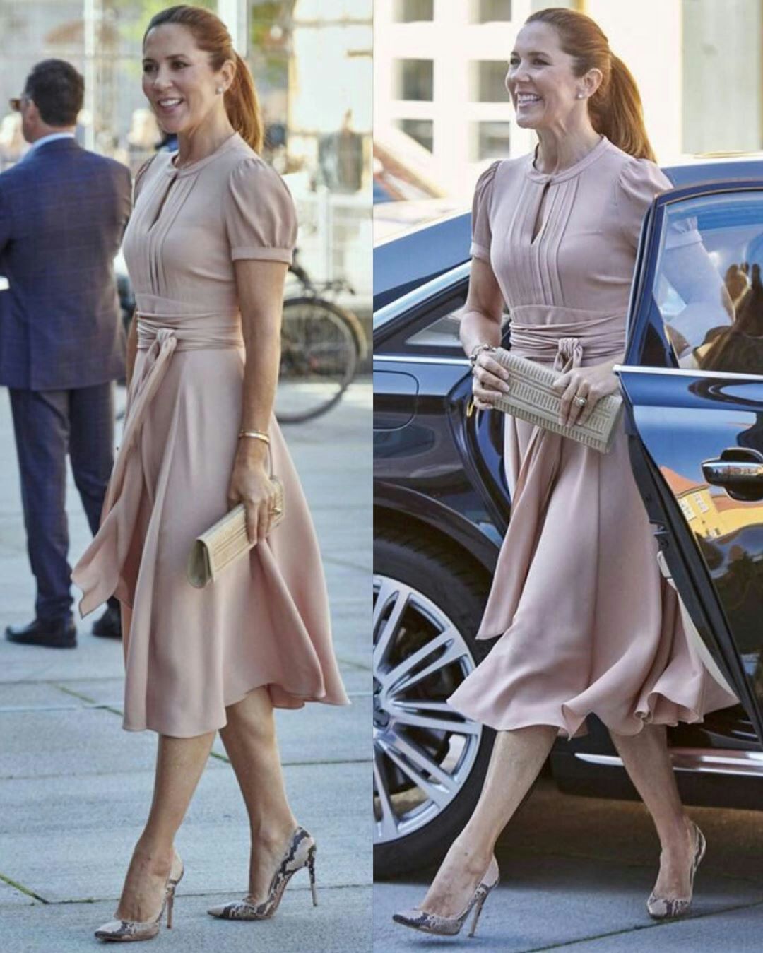 丹麦王储妃出席活动,丹麦王储妃粉裙