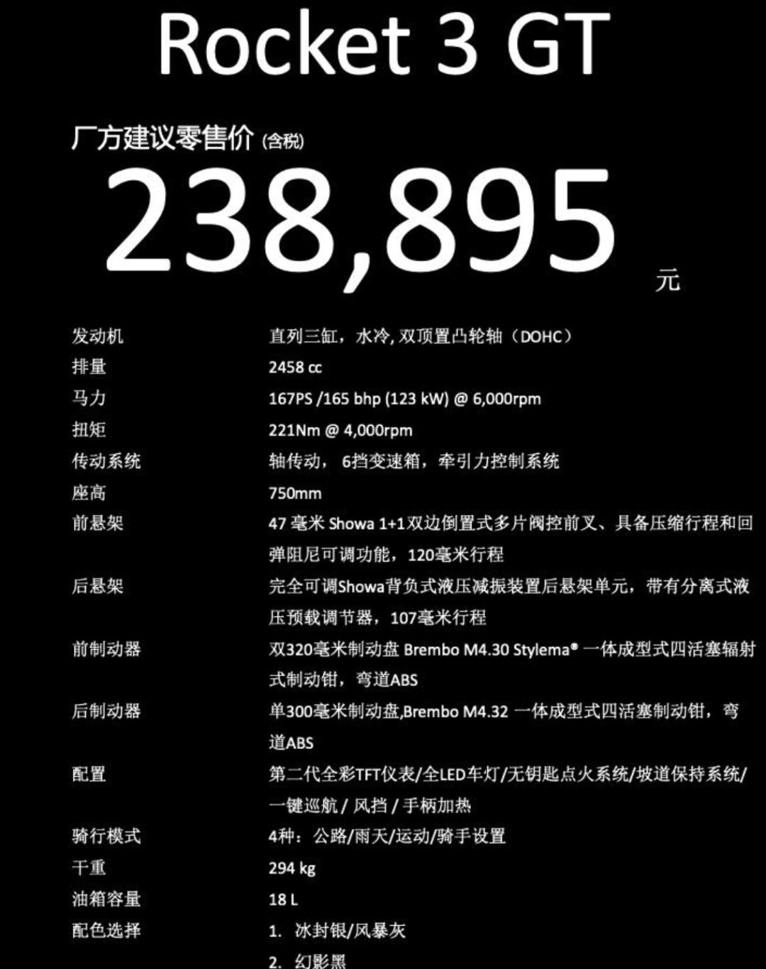 227895元起，凯旋2458cc三缸火箭3系列正式进入国内