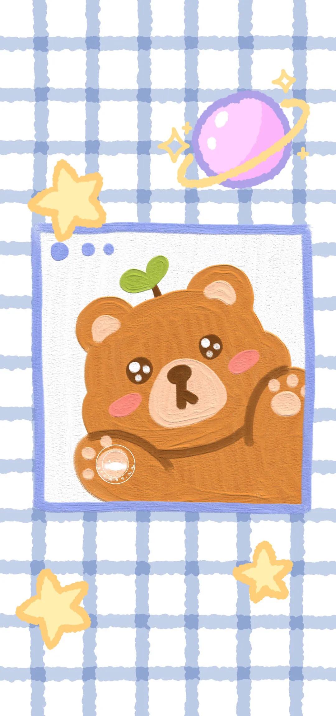 宇航员壁纸卡通可爱油画,ins超火卡通小熊壁纸油画