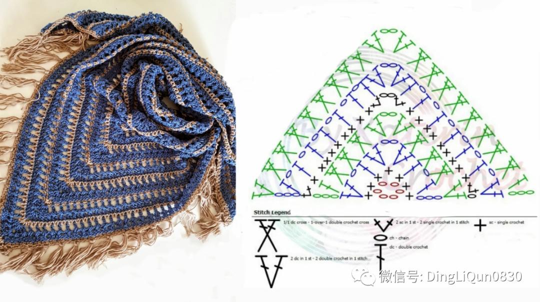 钩针钩贵夫人披肩最新花样图解,钩针夏河颜半圆形披肩图解