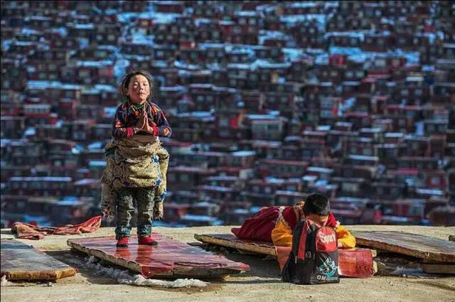 色达下雪了红白交织,色达下雪了图片大全