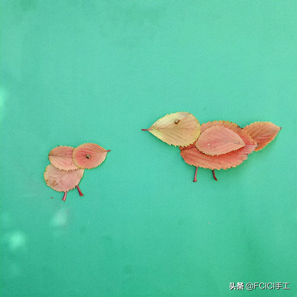 秋天落叶拼成的动物,树叶创意手工动物