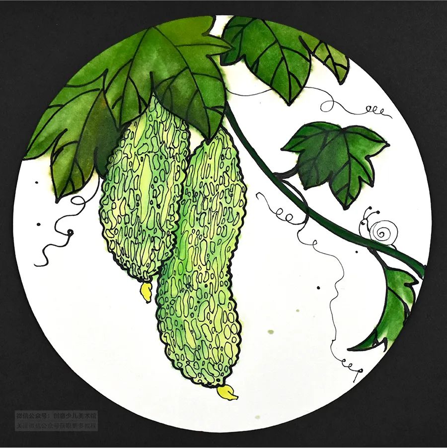 儿童画国画苦瓜的画法,儿童画教程植物