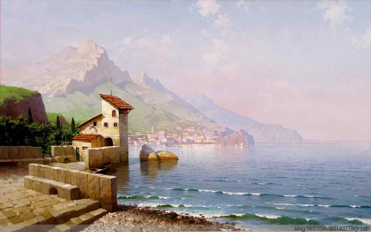 俄罗斯画家画水风景,俄罗斯远山风景油画100幅