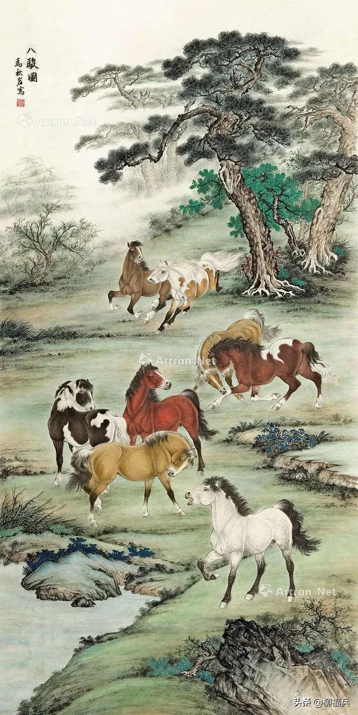 国画《八骏图》作品题款,名家精品国画八骏图欣赏