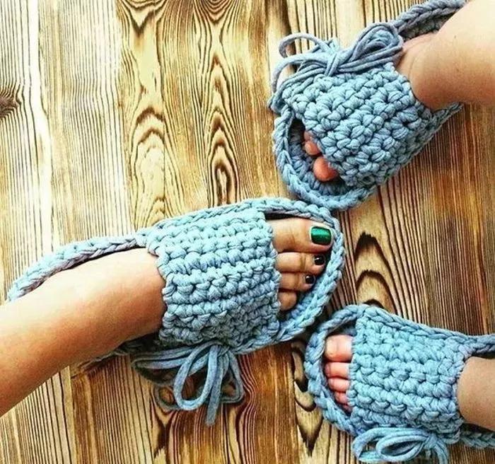 钩拖鞋边上编织教程,布条钩织拖鞋的全过程