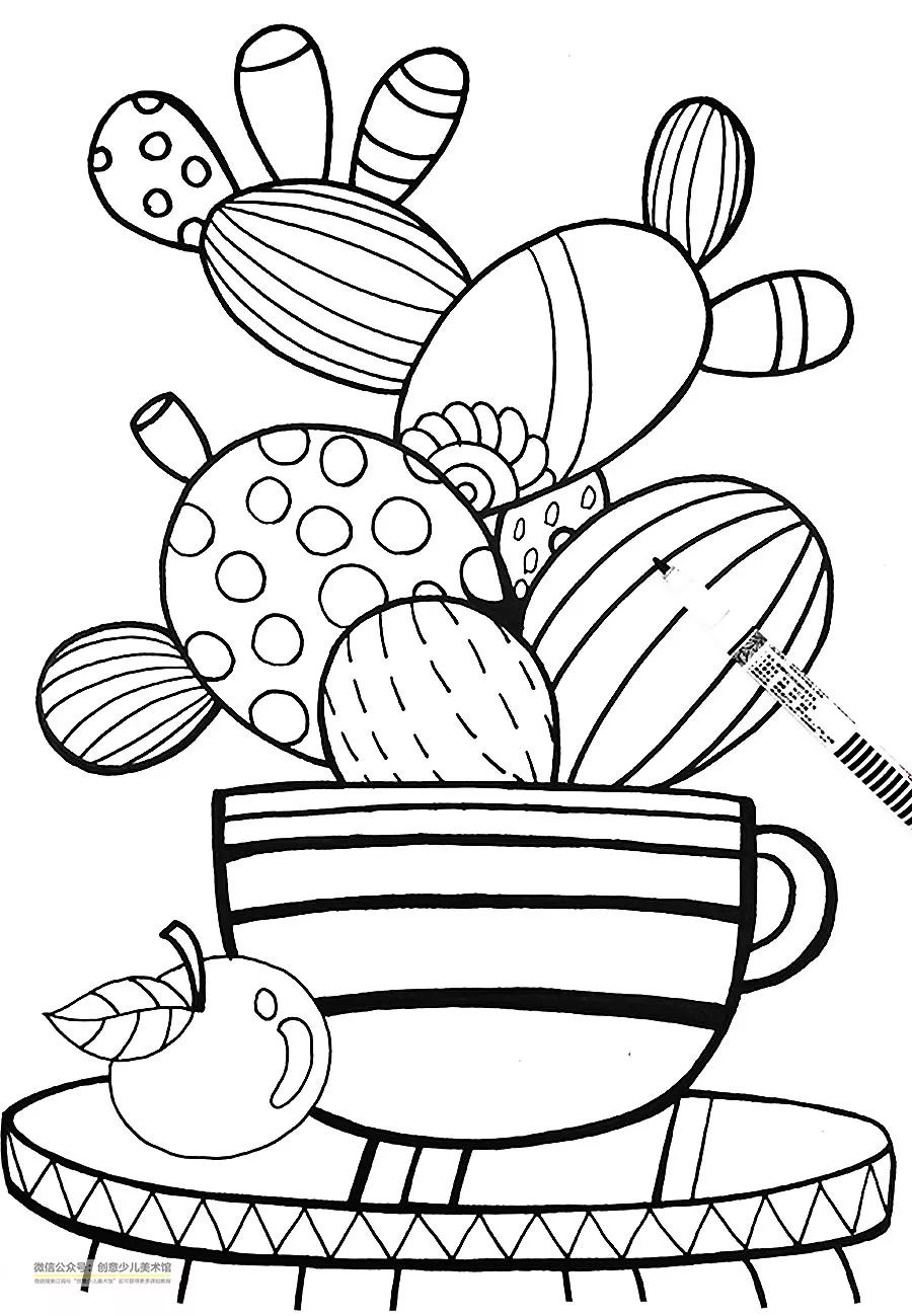 仙人掌疏密的线描画图片,儿童画教程大全简笔画花朵