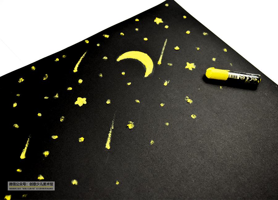 彩色油画棒树林儿童画,油画棒怎样画湖面和天空儿童画