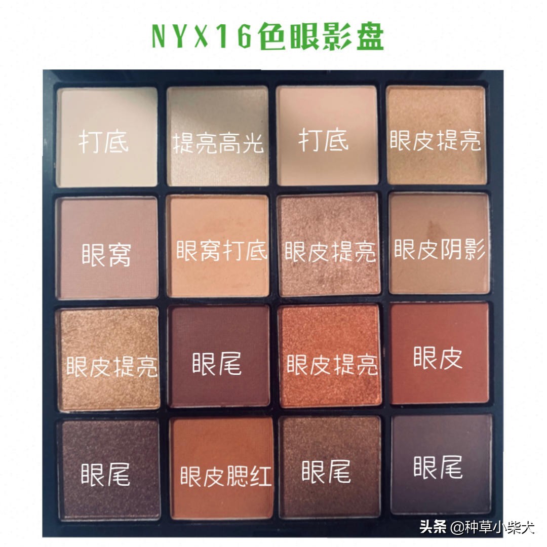 nyx眼影16色颜色介绍,NYX16色眼影盘教程