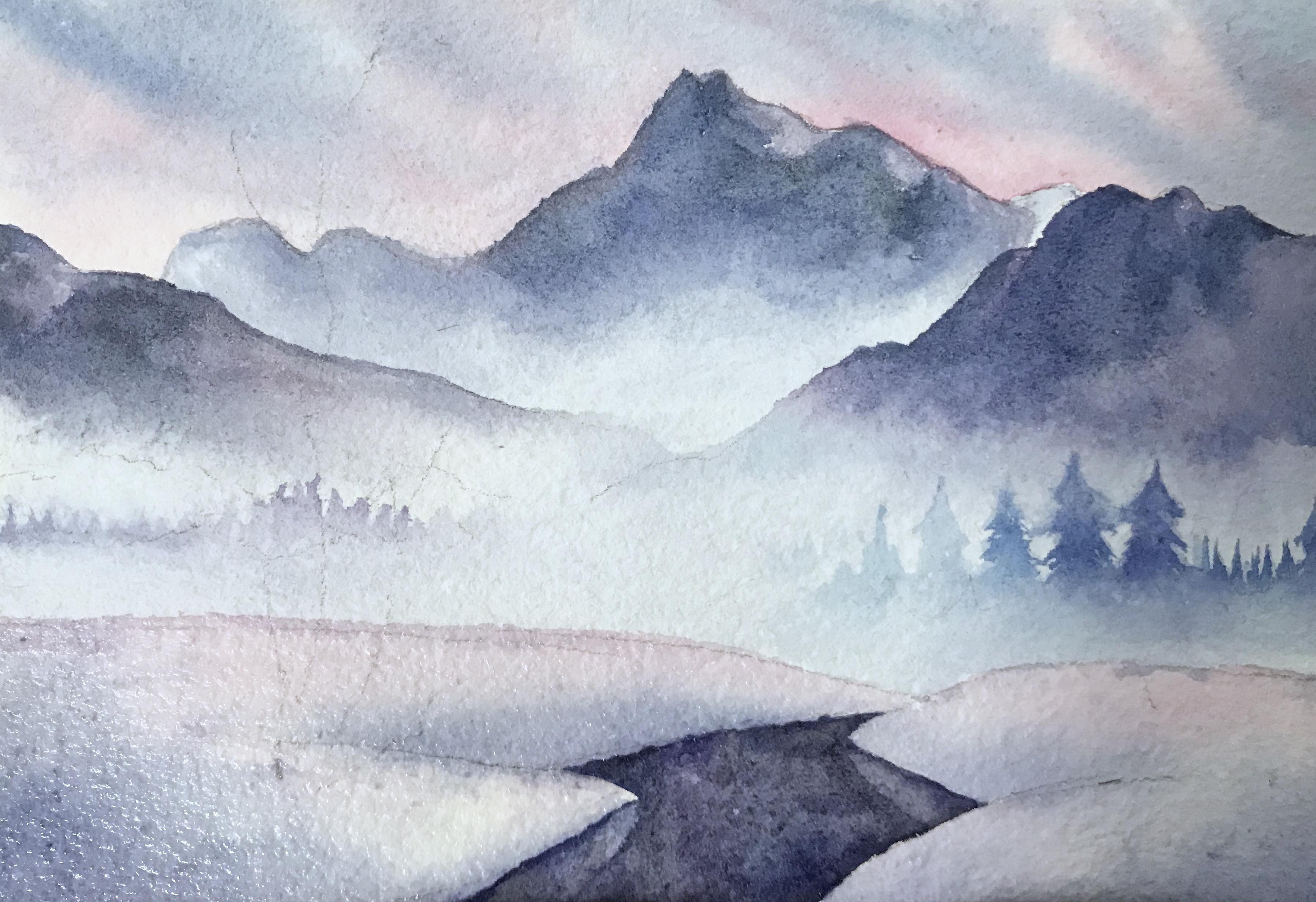 教你用水彩画风景画,用水彩笔画雪景图