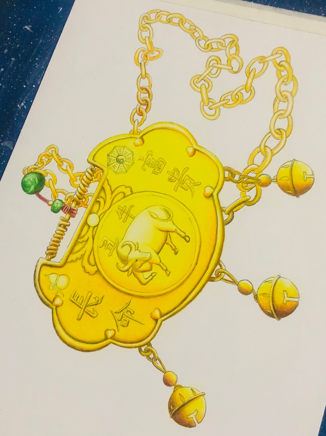 长命锁手绘,长命锁简笔画作品