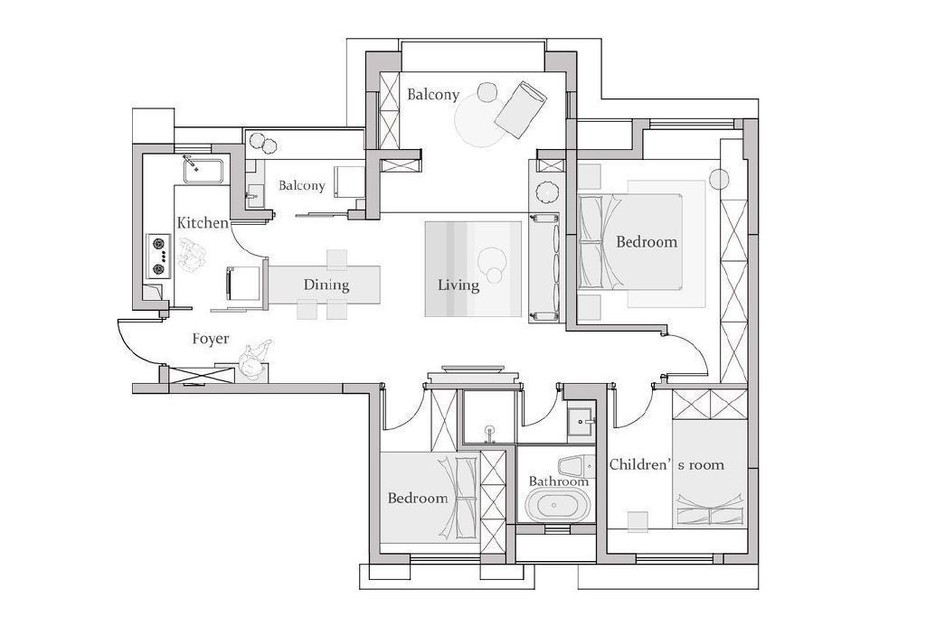 90年代经典设计,90平方二层现代风设计图