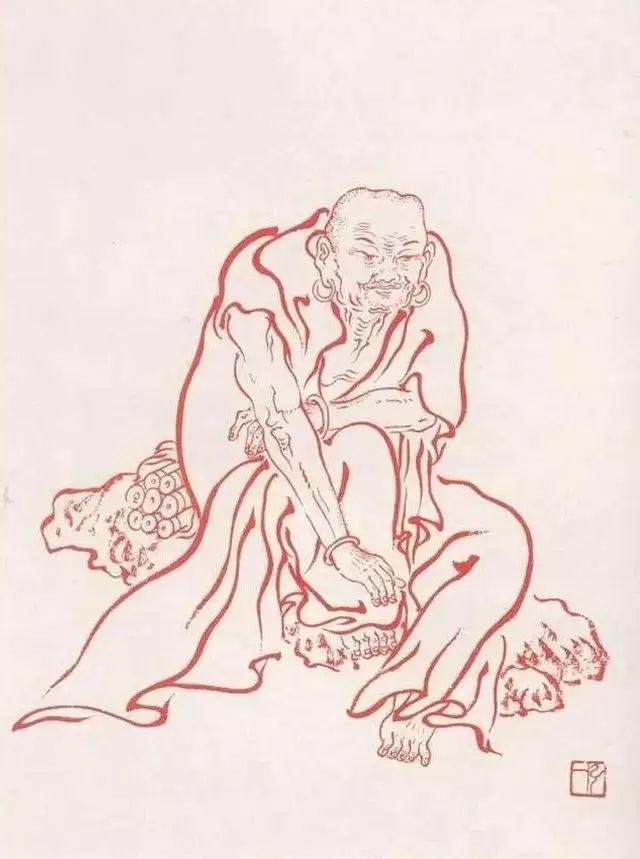 弘一法师的蓝底描金十八罗汉作品,弘一大师100万罗汉图写意