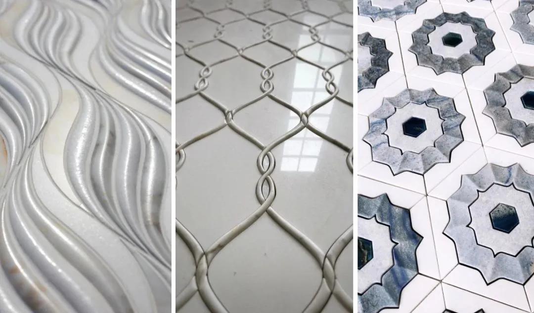 椭圆形石材马赛克拼花图案,河北地面马赛克水刀拼花施工安装