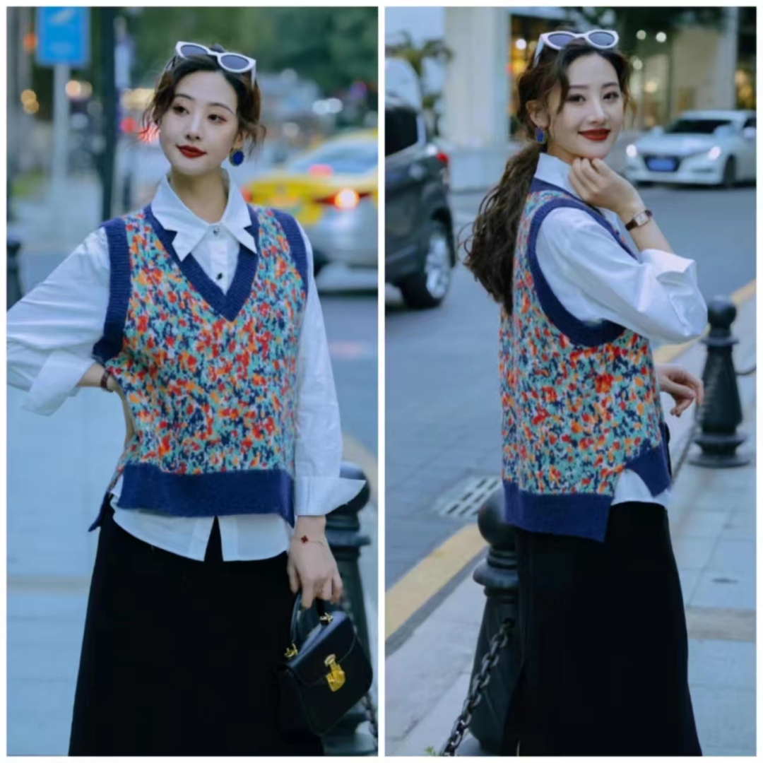 外穿洋气马甲搭格子衬衣,衬衫马甲叠穿什么外套