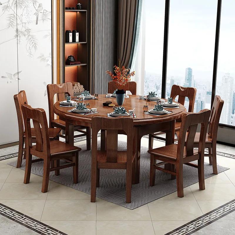 简约新中式高端餐桌,新中式餐桌可伸缩方桌变圆桌