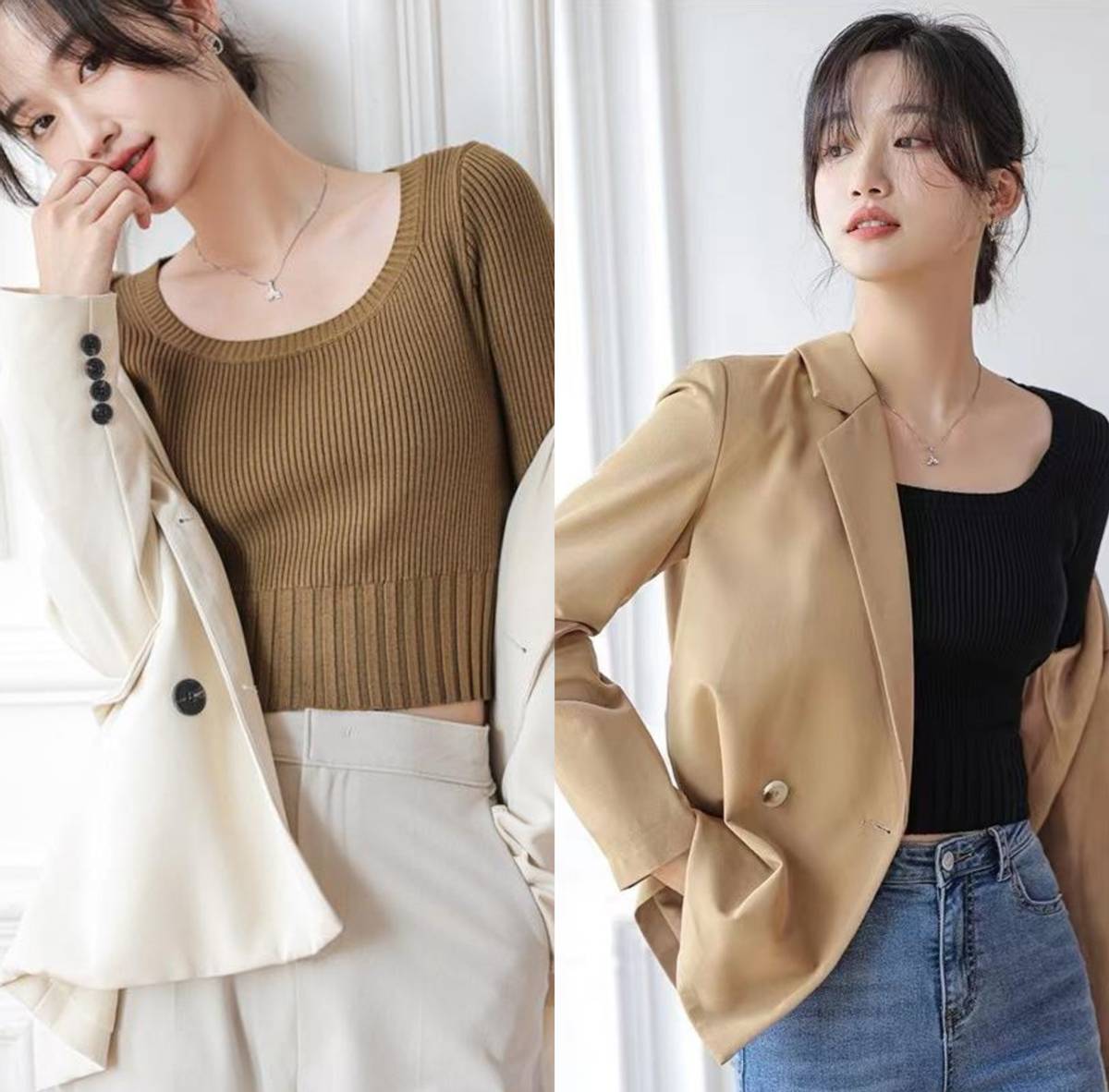 秋冬气质西装内搭衬衣,长款小西装内搭什么样的衬衫