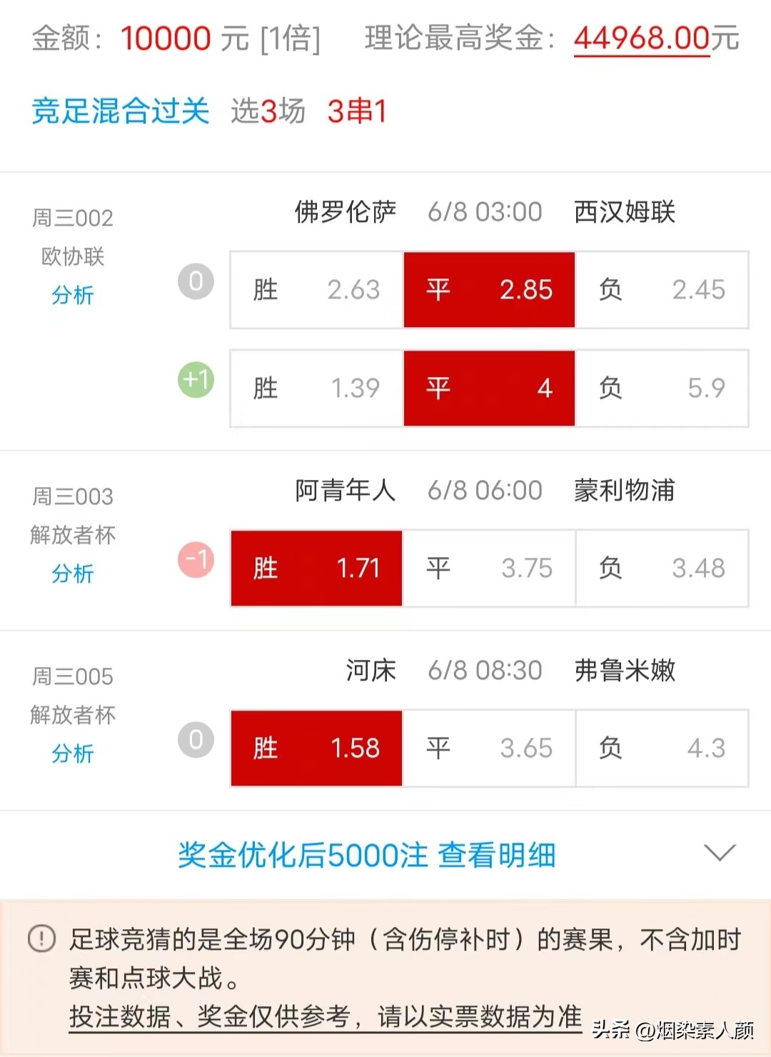 6月8日竞彩实单,今日竞彩足球4串1实单推荐
