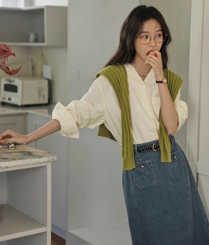 秋冬衬衫穿搭技巧,休闲修身衬衫春季搭配图