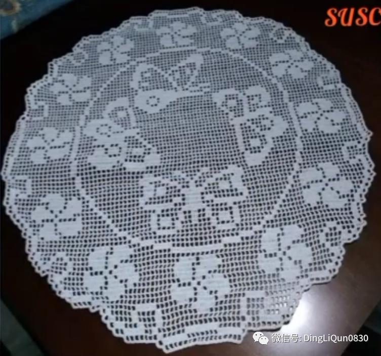 针织钩花小桌布,毛线编织钩花桌布图案