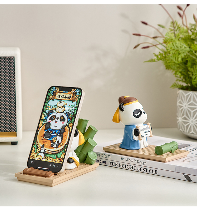 手机支架摆件熊猫,手机链木质可爱熊猫挂饰