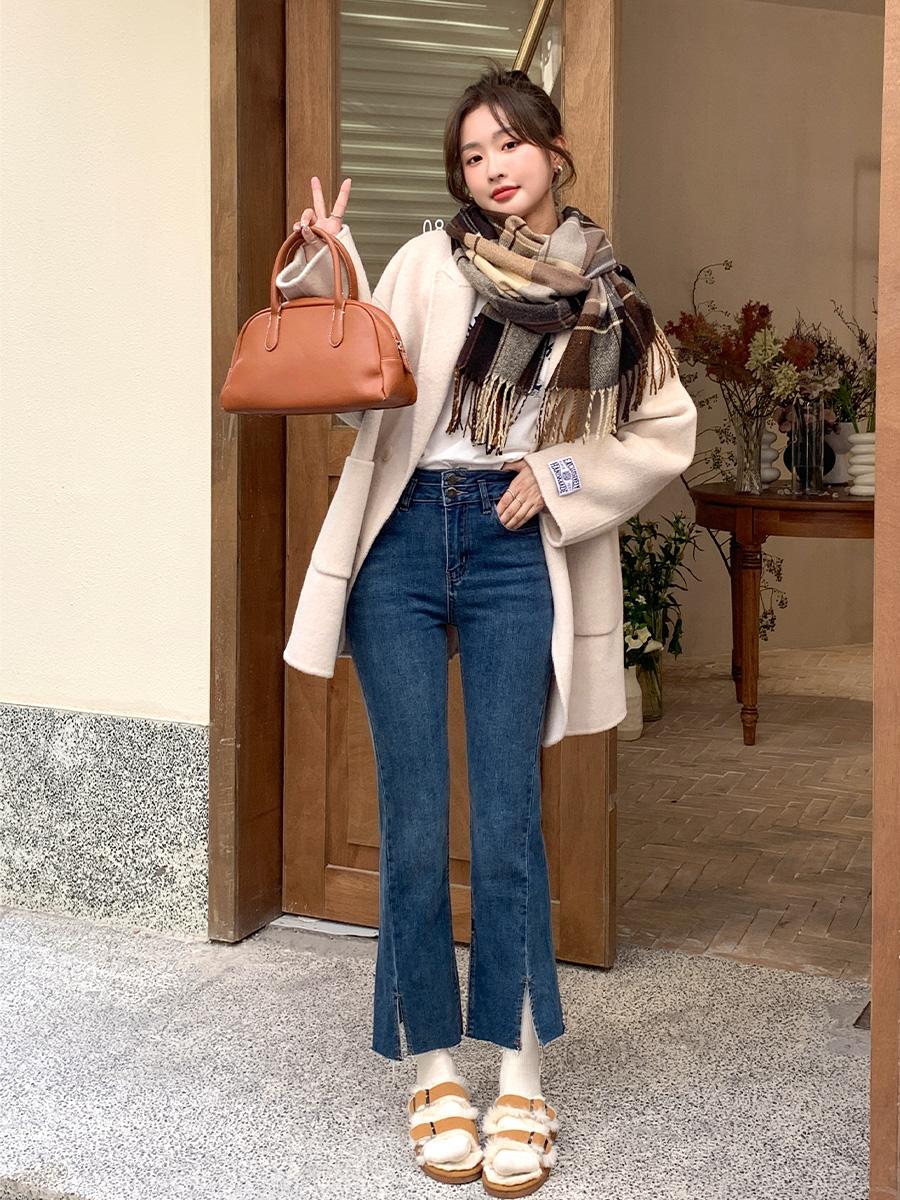 收腿小脚裤,开叉小脚裤