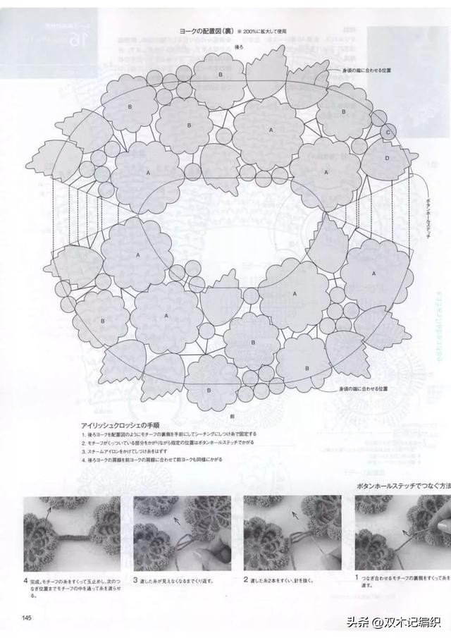 仿毛线球封面款：简单好看的女士爱尔兰钩花领套头衫