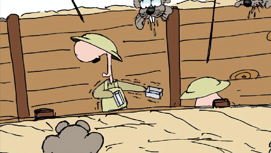 论统治卡通讽刺作为战壕文化叙事，如何描述士兵的抱怨和忍耐？