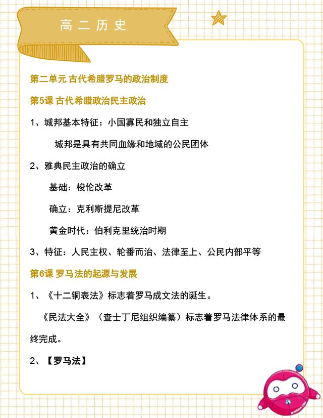 高二历史考点总结,高一历史考点必背知识点