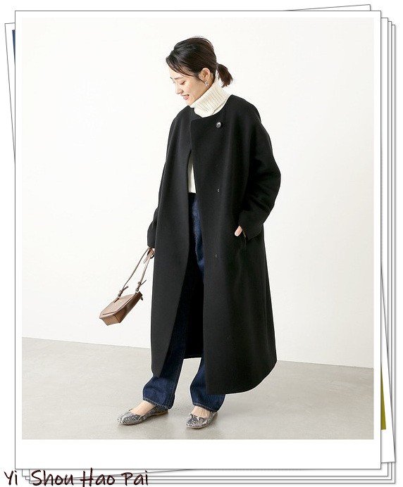 无领大衣薄款穿搭,无领冬季大衣搭配连帽衫