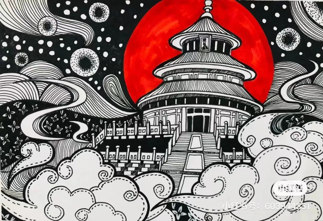 针管笔画线条练习,针管笔黑白装饰画线描