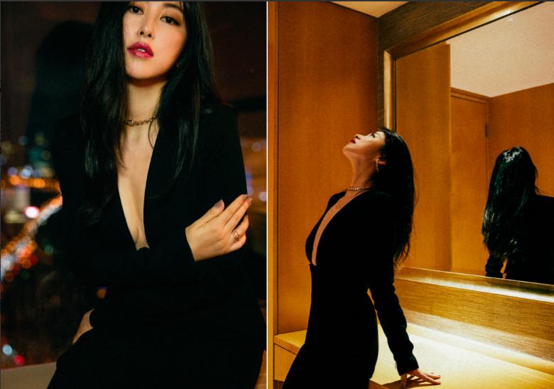 朱珠深v抹胸礼服,39岁朱珠晒泳装