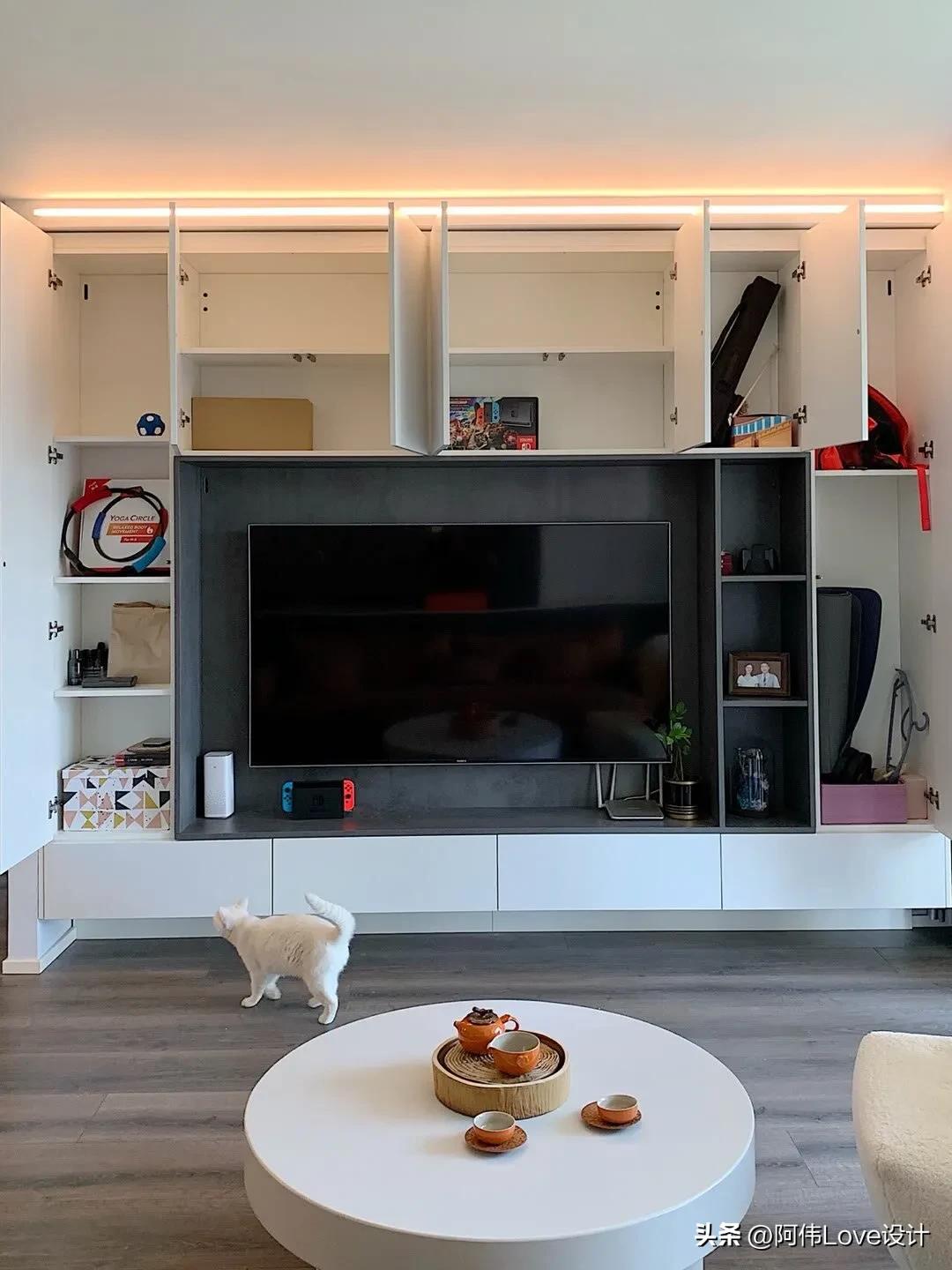 做个满墙电视柜增加收纳不香吗,悬空电视柜是开放格如何收纳