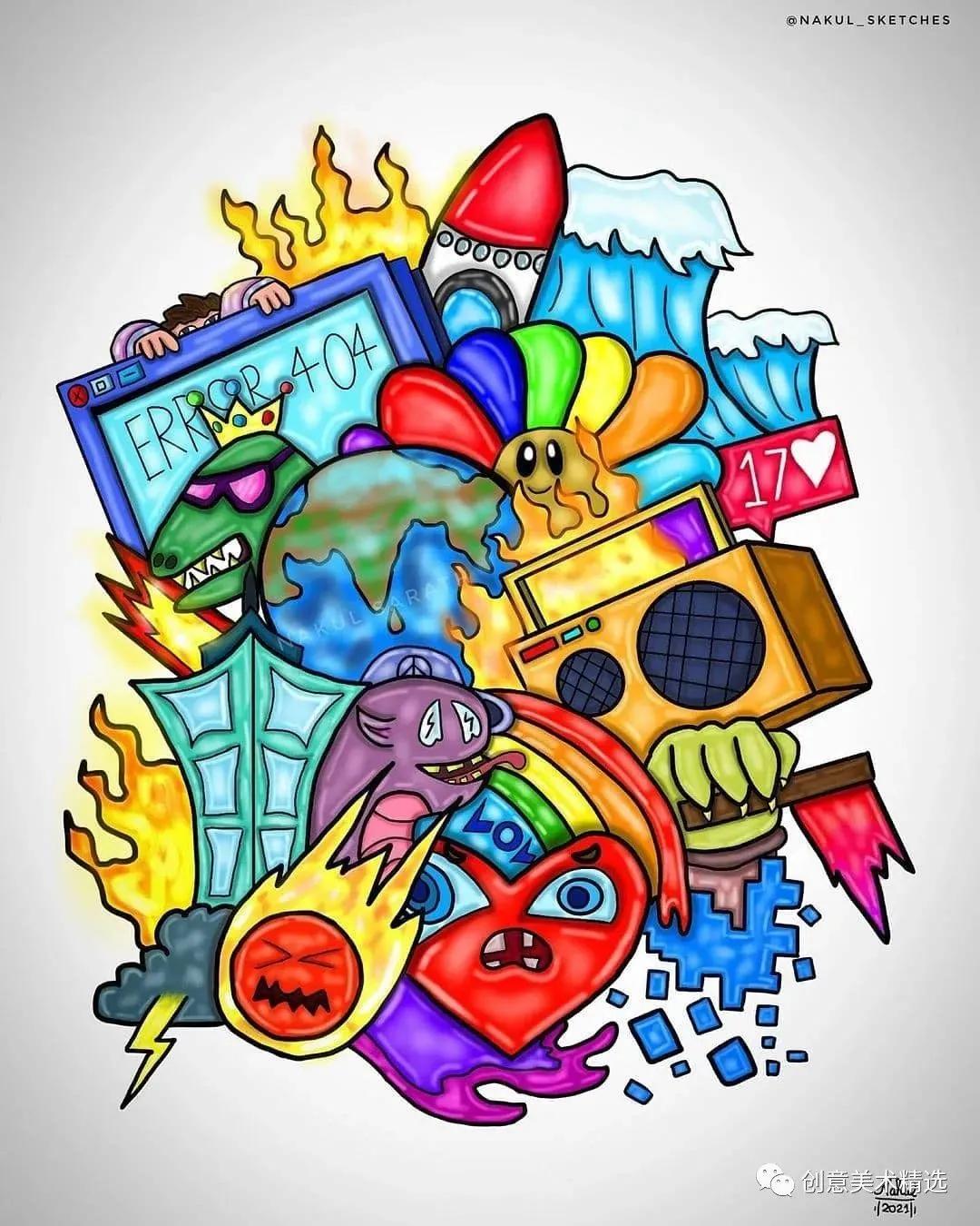 创意素描线描几何形体,线描画创意画优秀作品8级