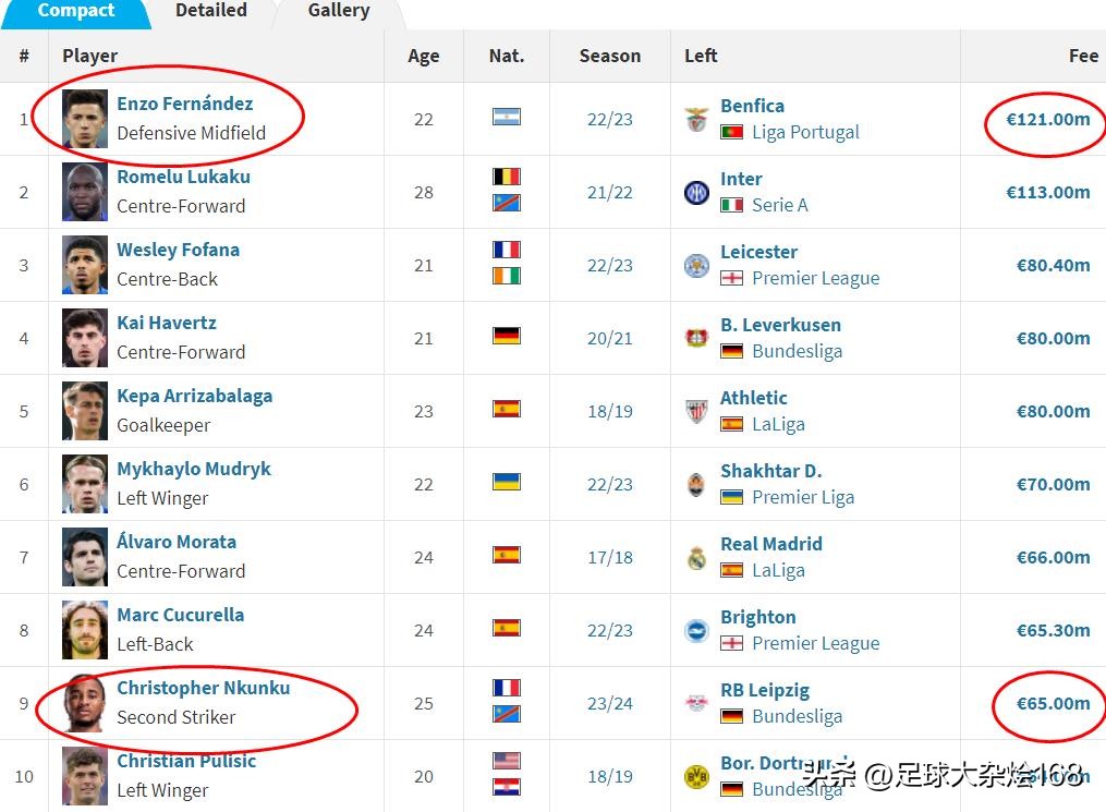 切尔西队史十大引援,切尔西恩佐转会