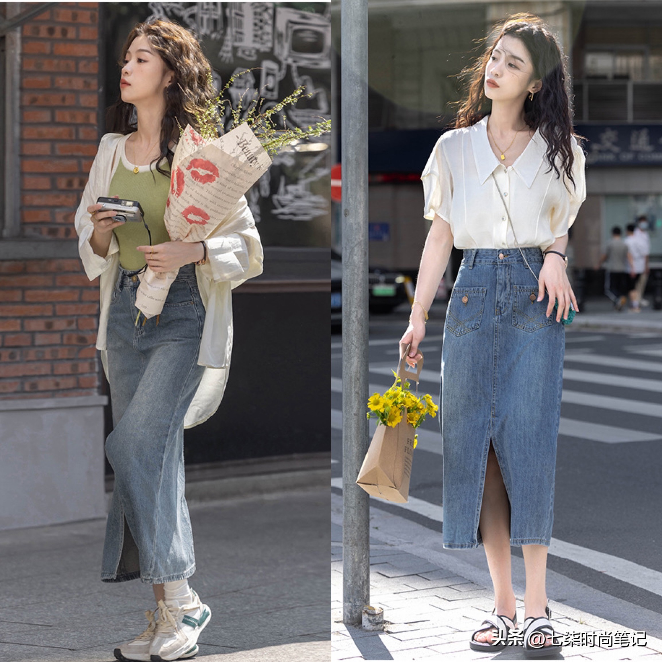 牛仔半裙永不过时,衬衫半裙高级感文艺
