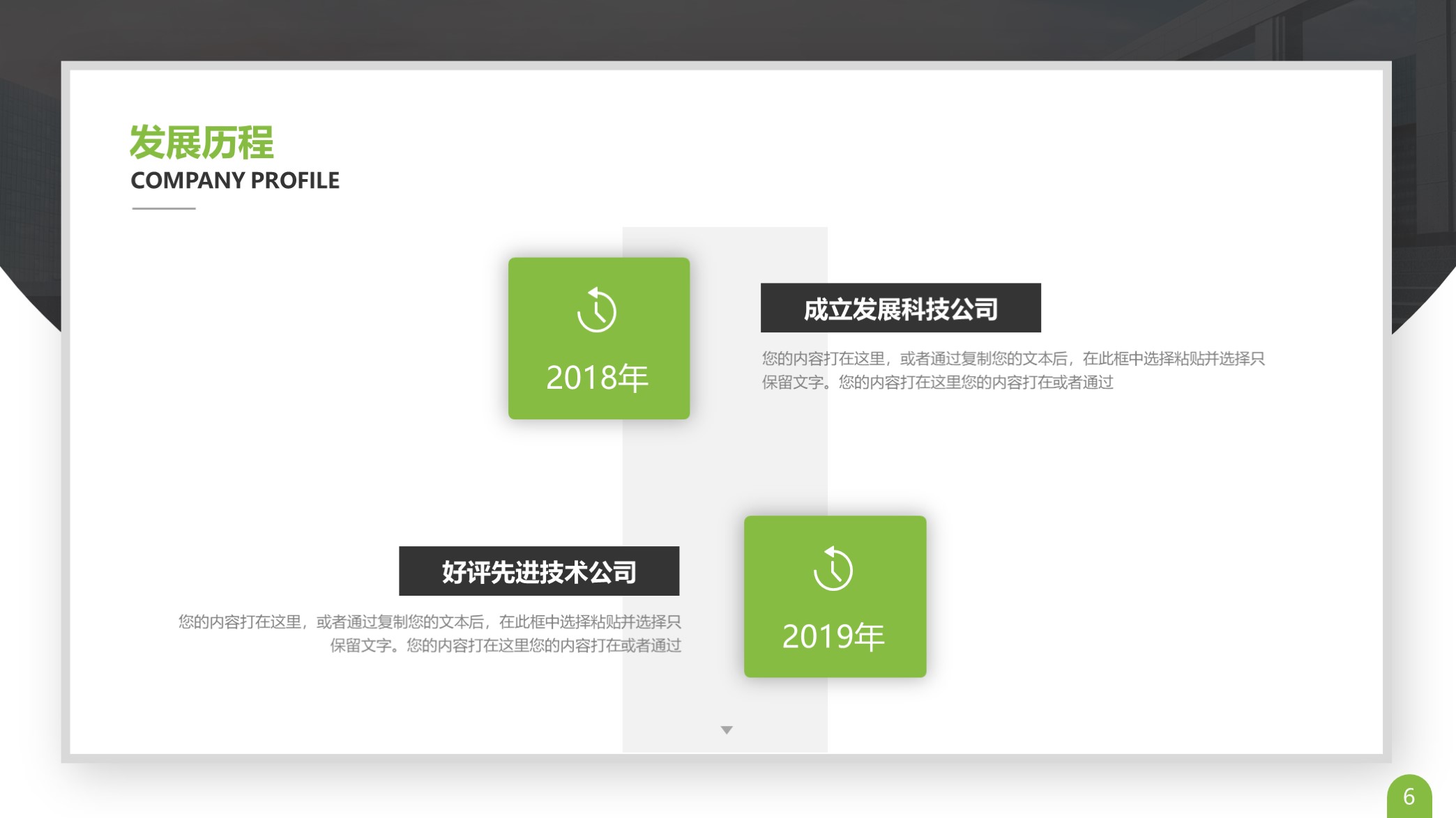 ppt公司发展历程排版模板,卡片式ppt模板