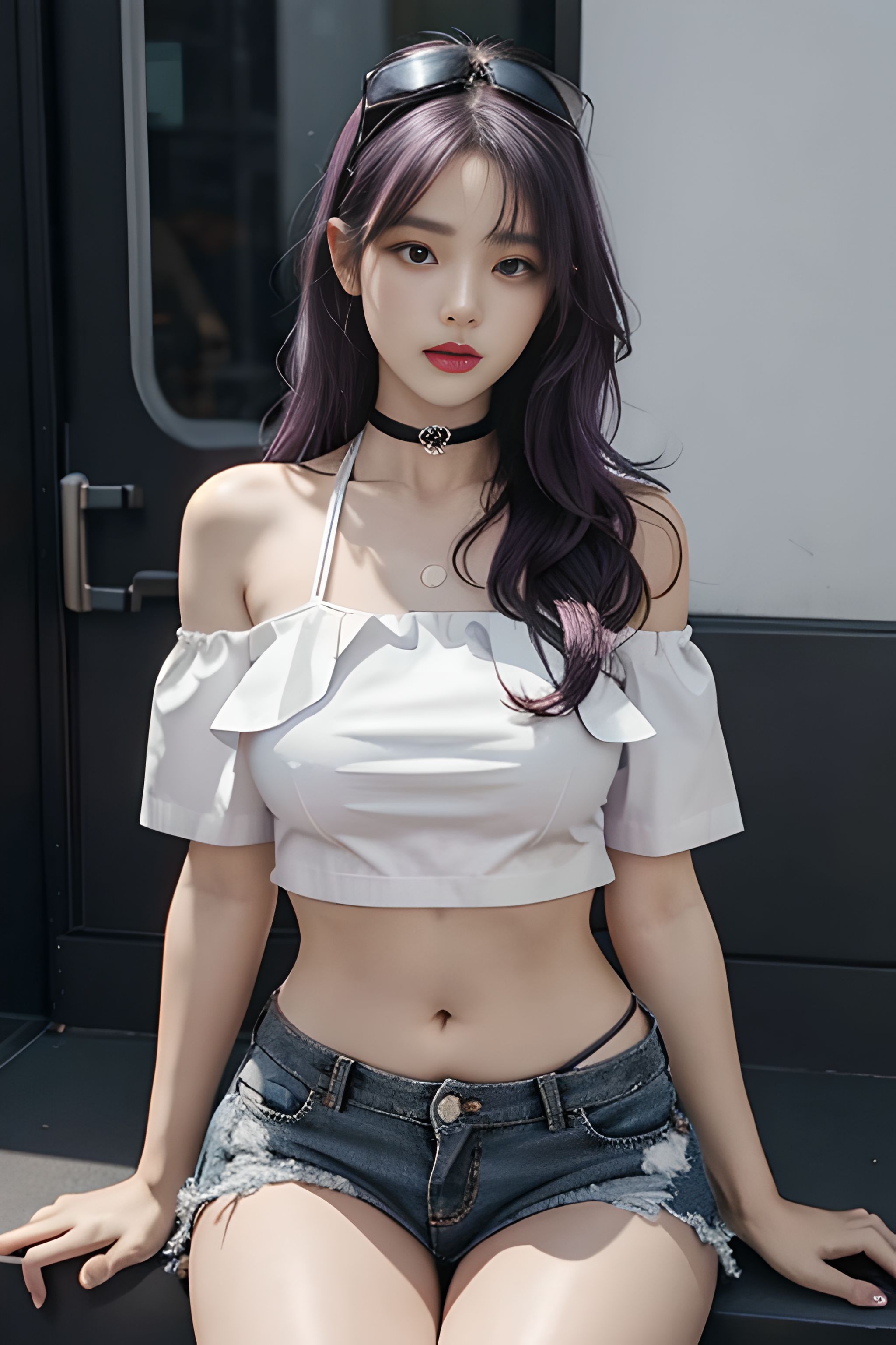 吊带上衣和紧身裤子拉丁舞服,黑色吊带背心蓝色紧身裤