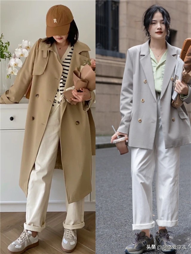 适合粗腿的杏色显瘦裤子,米杏色直筒裤秋冬气质搭配