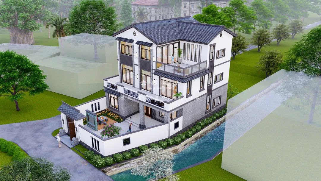 河源现代简约乡村别墅,河源现代极简风格庭院打造